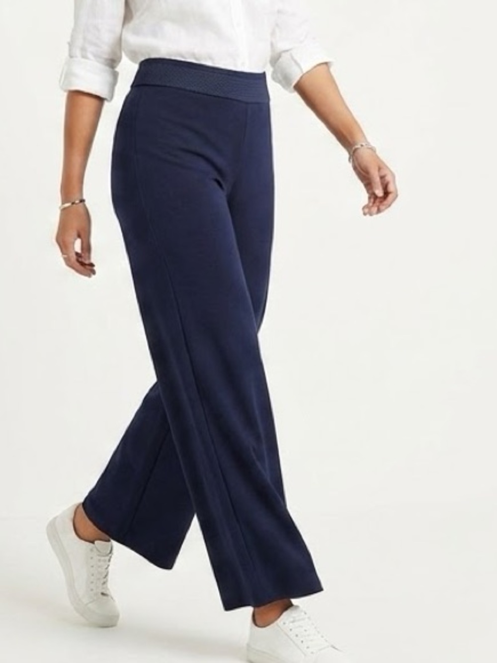 NEW YORK & CO Stretchy Knit Navy Blue Wide-Leg Pull-On Pants — LHP